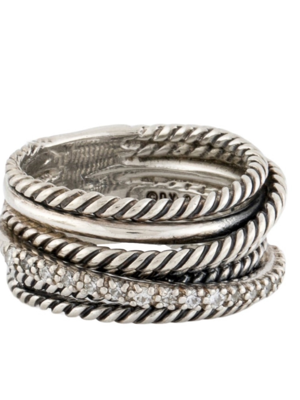 David Yurman Sterling Silver Twisted Stack Ring with Pavé Accents
